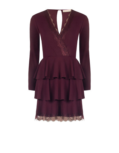 Robe courte à volants en crêpe avec empiècements en dentelle Rinascimento