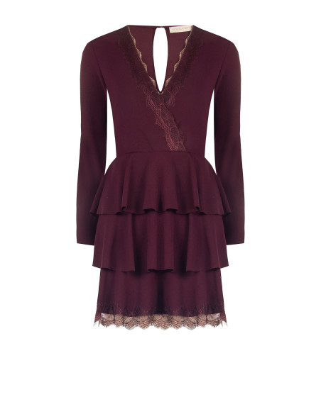 Robe courte à volants en crêpe avec empiècements en dentelle Rinascimento