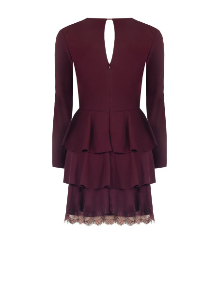 Robe courte à volants en crêpe avec empiècements en dentelle Rinascimento