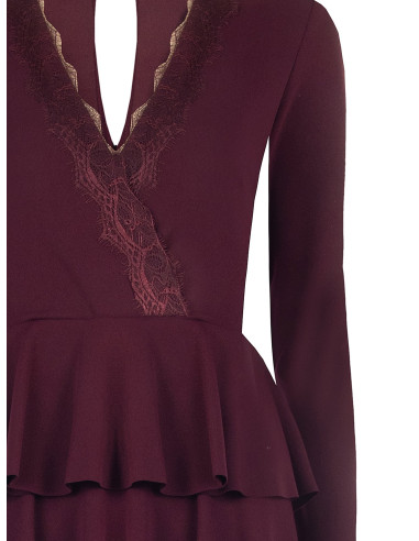 Robe courte à volants en crêpe avec empiècements en dentelle Rinascimento