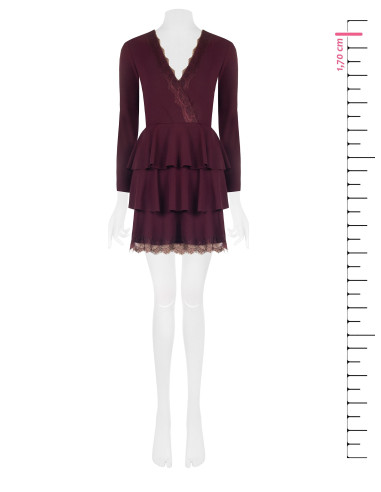 Robe courte à volants en crêpe avec empiècements en dentelle Rinascimento