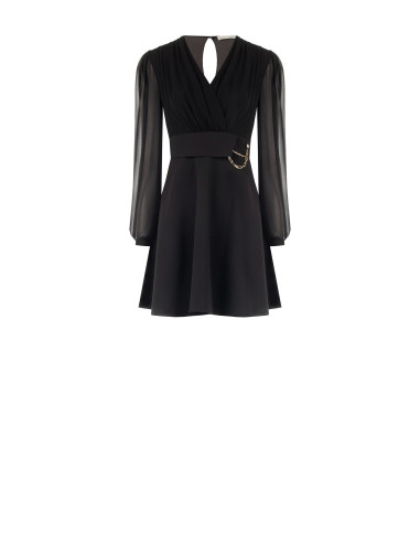 Robe courte effet deux pièces avec décolleté en V croisé en georgette et jupe en tissu technique Rinascimento
