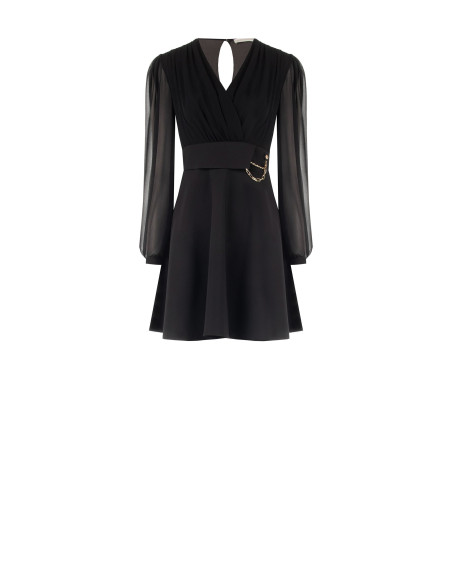 Robe courte effet deux pièces avec décolleté en V croisé en georgette et jupe en tissu technique Rinascimento