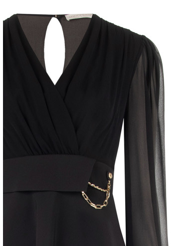 Robe courte effet deux pièces avec décolleté en V croisé en georgette et jupe en tissu technique Rinascimento