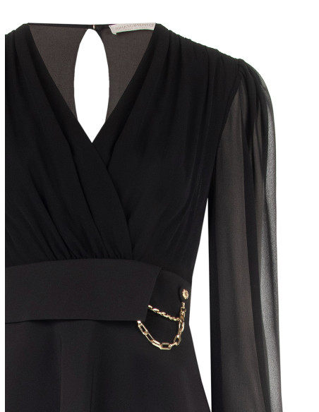 Robe courte effet deux pièces avec décolleté en V croisé en georgette et jupe en tissu technique Rinascimento