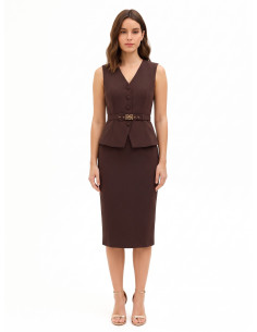 Robe fourreau en tissu cady effet deux pièces avec ceinture rigide assortie Rinascimento