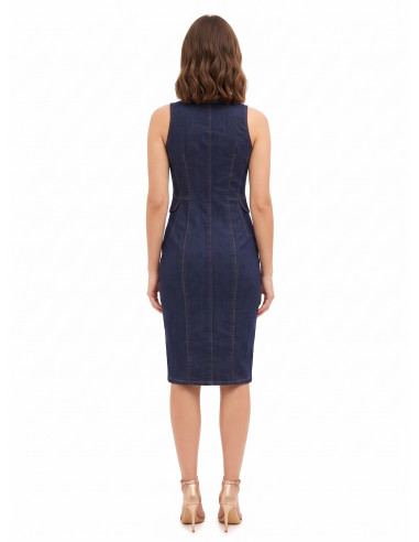 Robe chemisier fourreau en denim extensible, délavage zéro Rinascimento