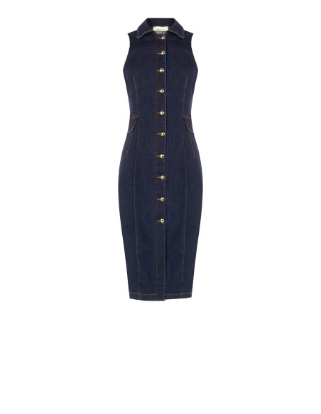 Robe chemisier fourreau en denim extensible, délavage zéro Rinascimento