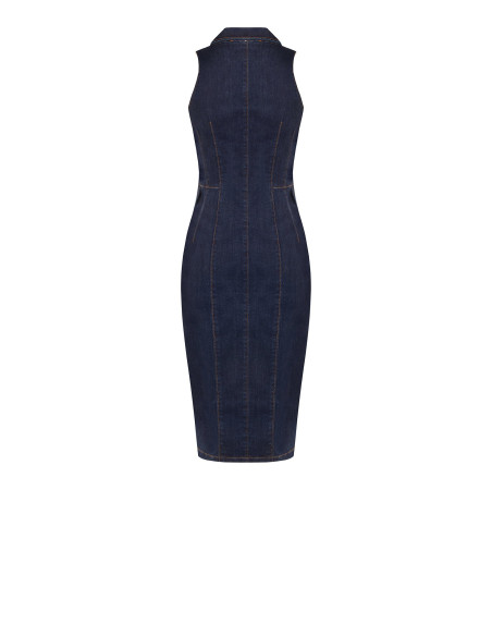 Robe chemisier fourreau en denim extensible, délavage zéro Rinascimento