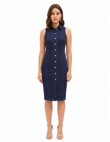 Robe chemisier fourreau en denim extensible, délavage zéro Rinascimento