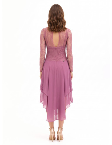 Midi-jurk met puntige zoom van georgette en kanten top met bustiereffect Rinascimento