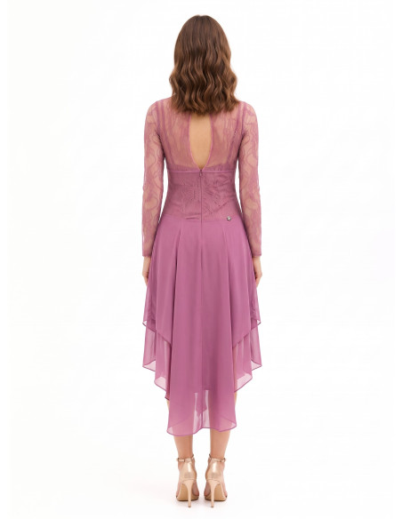 Midi-jurk met puntige zoom van georgette en kanten top met bustiereffect Rinascimento