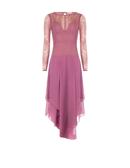 Robe midi à pointes en georgette avec haut en dentelle effet corset Rinascimento