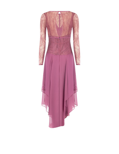 Midi-jurk met puntige zoom van georgette en kanten top met bustiereffect Rinascimento