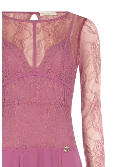 Robe midi à pointes en georgette avec haut en dentelle effet corset Rinascimento