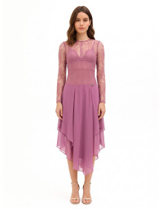 Robe midi à pointes en georgette avec haut en dentelle effet corset Rinascimento