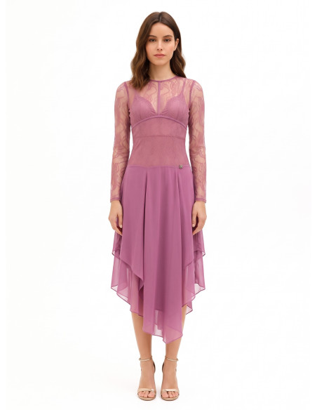 Robe midi à pointes en georgette avec haut en dentelle effet corset Rinascimento