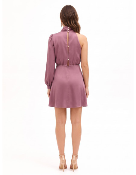 Robe courte asymétrique en satin à col montant drapé Rinascimento