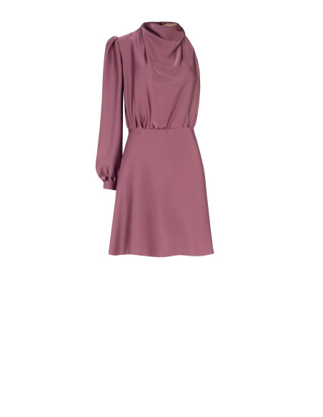Robe courte asymétrique en satin à col montant drapé Rinascimento