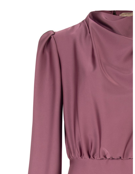 Robe courte asymétrique en satin à col montant drapé Rinascimento