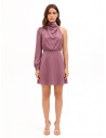 Robe courte asymétrique en satin à col montant drapé Rinascimento