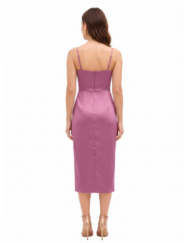 Robe courte asymétrique en satin croisée avec décolleté en V Rinascimento