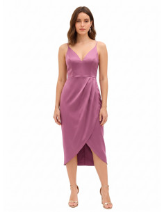 Robe courte asymétrique en satin croisée avec décolleté en V Rinascimento