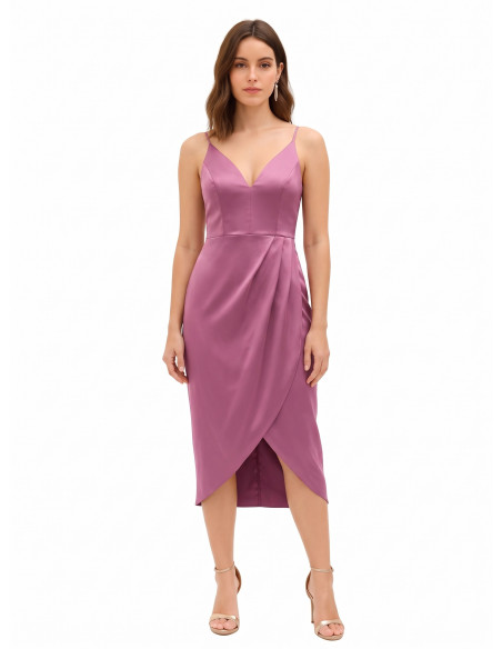 Robe courte asymétrique en satin croisée avec décolleté en V Rinascimento