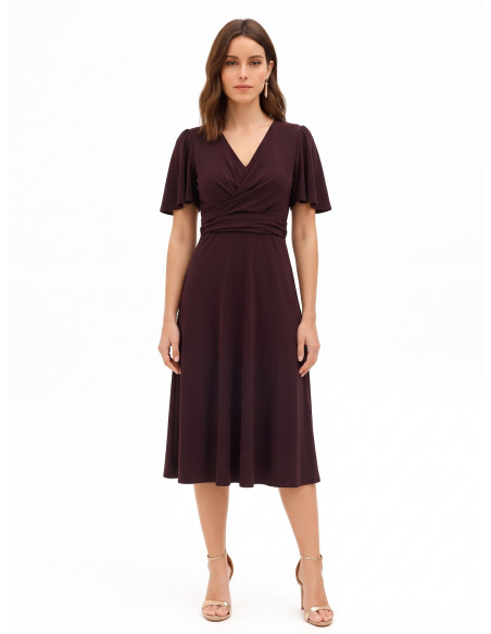 Robe midi en tissu cady avec encolure en V et corsage drapé croisé Rinascimento