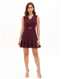 Robe courte en tissu cady avec ceinture rigide assortie et boucle ornée du logo RR Rinascimento