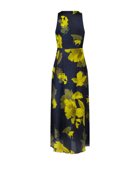 Robe longue fluide en satin légèrement froissé à motif floral Rinascimento