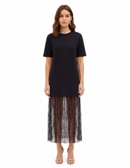 Robe longue style T-shirt en coton avec bas en dentelle Rinascimento