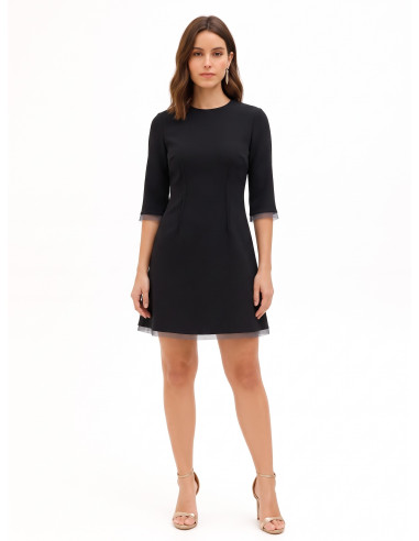 Robe courte évasée en crêpe scuba avec ourlets en tulle Rinascimento
