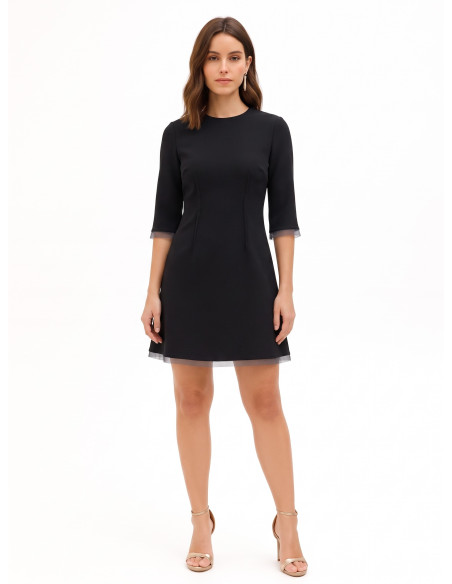 Robe courte évasée en crêpe scuba avec ourlets en tulle Rinascimento