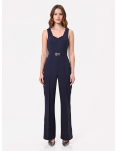 Jumpsuit met wijde pijpen van scuba-crêpe en decoratieve gesp Rinascimento 2