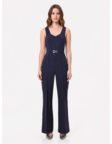 Jumpsuit met wijde pijpen van scuba-crêpe en decoratieve gesp Rinascimento