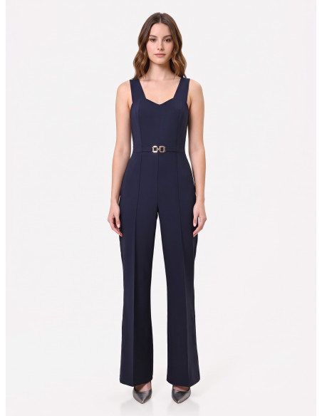 Jumpsuit met wijde pijpen van scuba-crêpe en decoratieve gesp Rinascimento
