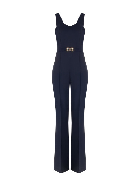 Jumpsuit met wijde pijpen van scuba-crêpe en decoratieve gesp Rinascimento