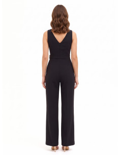 Jumpsuit met wijde pijpen van scuba-crêpe, met V-hals en decoratieve gesp Rinascimento 2