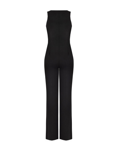 Jumpsuit met wijde pijpen van scuba-crêpe, met V-hals en decoratieve gesp Rinascimento