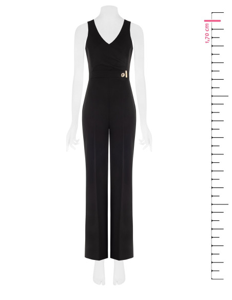Jumpsuit met wijde pijpen van scuba-crêpe, met V-hals en decoratieve gesp Rinascimento
