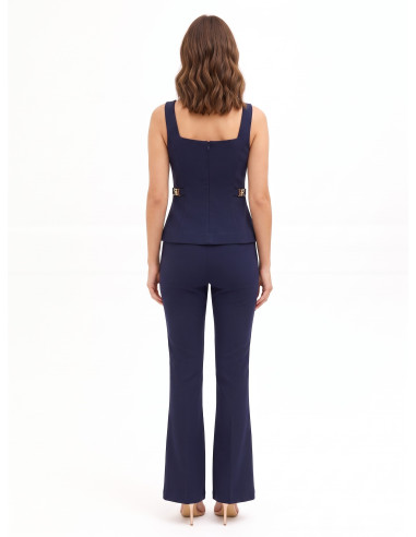 Jumpsuit met wijde pijpen van scuba-crêpe, met vierkante halslijn en RR-logolabels Rinascimento