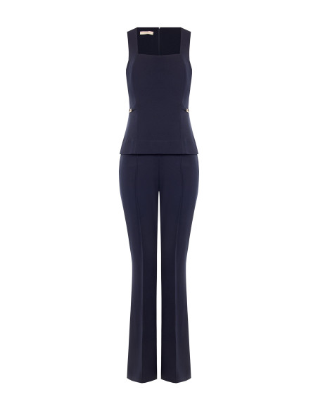 Jumpsuit met wijde pijpen van scuba-crêpe, met vierkante halslijn en RR-logolabels Rinascimento
