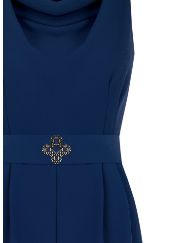 Combinaison intégrale en tissu cady avec encolure ronde, ceinture rigide assortie et boucle ornée du logo Rinascimento