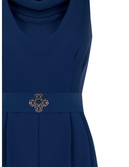 Jumpsuit van cadistof met ronde hals, bijpassende stevige riem en gesp met logo Rinascimento