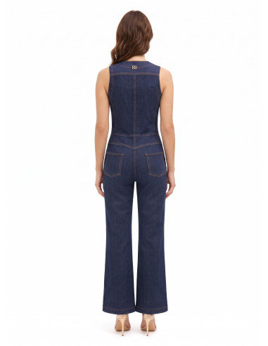 Combinaison intégrale évasée en denim avec surpiqûres contrastantes Rinascimento