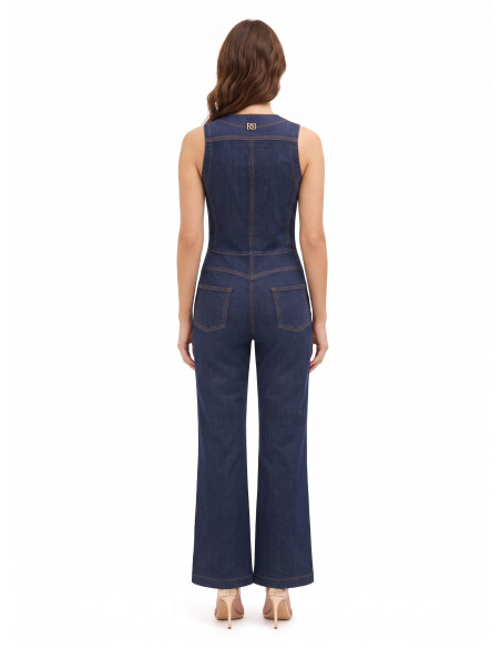 Combinaison intégrale évasée en denim avec surpiqûres contrastantes Rinascimento