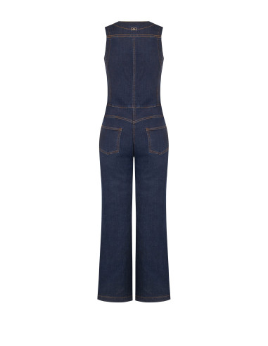 Combinaison intégrale évasée en denim avec surpiqûres contrastantes Rinascimento