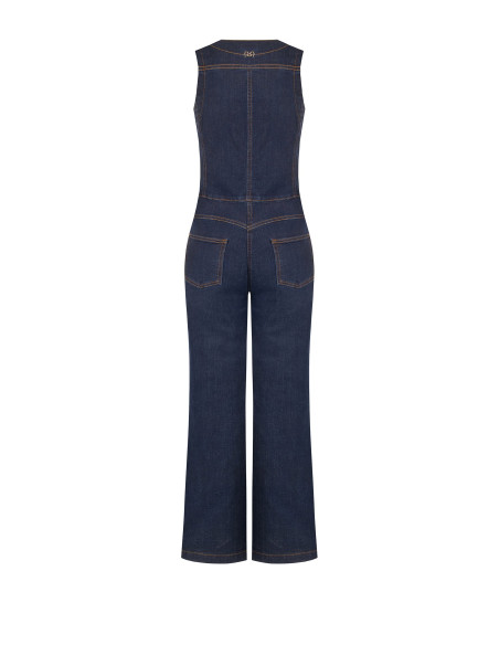 Combinaison intégrale évasée en denim avec surpiqûres contrastantes Rinascimento