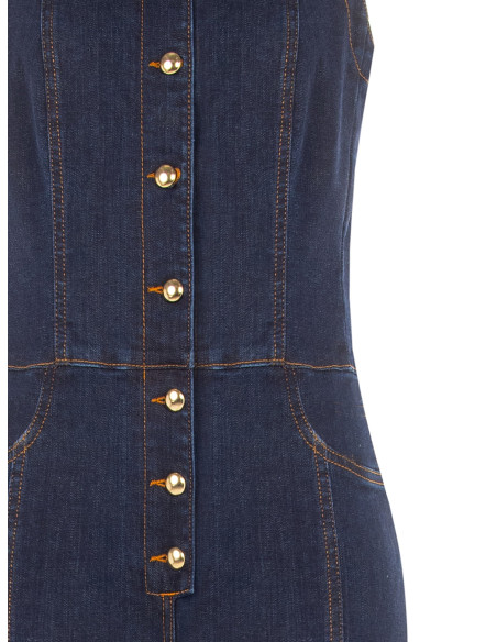 Combinaison intégrale évasée en denim avec surpiqûres contrastantes Rinascimento